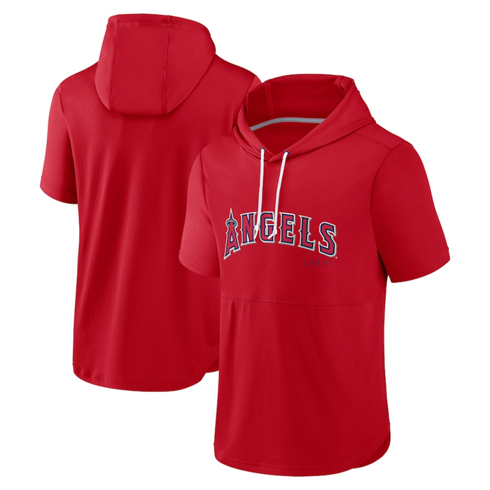 Men's Los Angeles Angels Red Sideline Training Hooded Performance T-Shirt